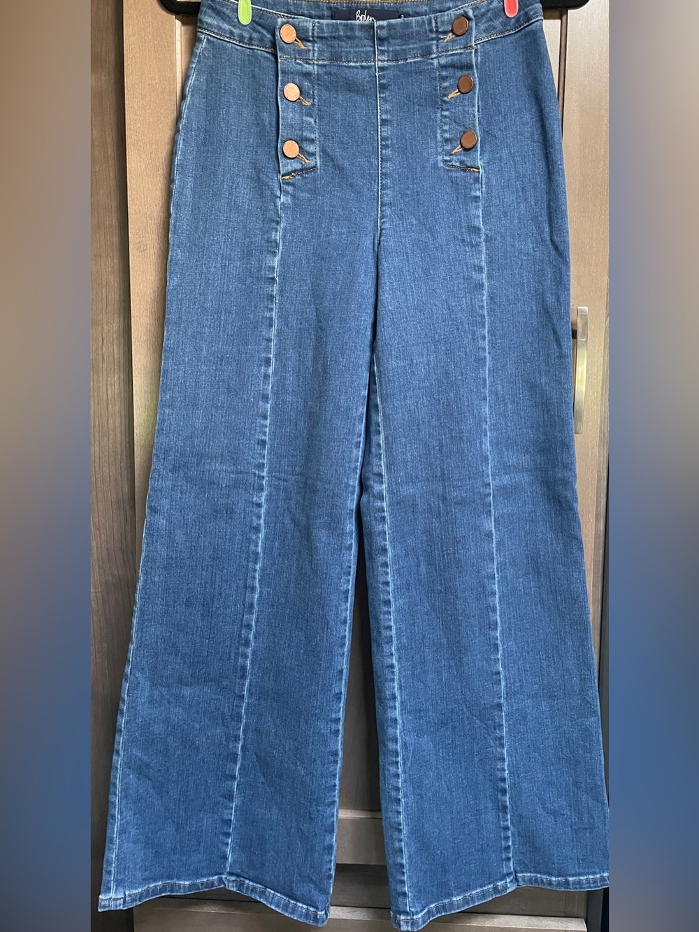 Boden Sailor Wide Leg Jeans | Nautical Button Detail | Stretch Denim | US 2P - Picture 5 of 7